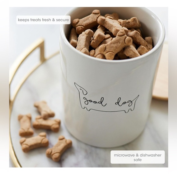 Pearhead Good Dog Treat Jar, Ceramic and Wood Pet Treat Canister - Picture 5 of 7